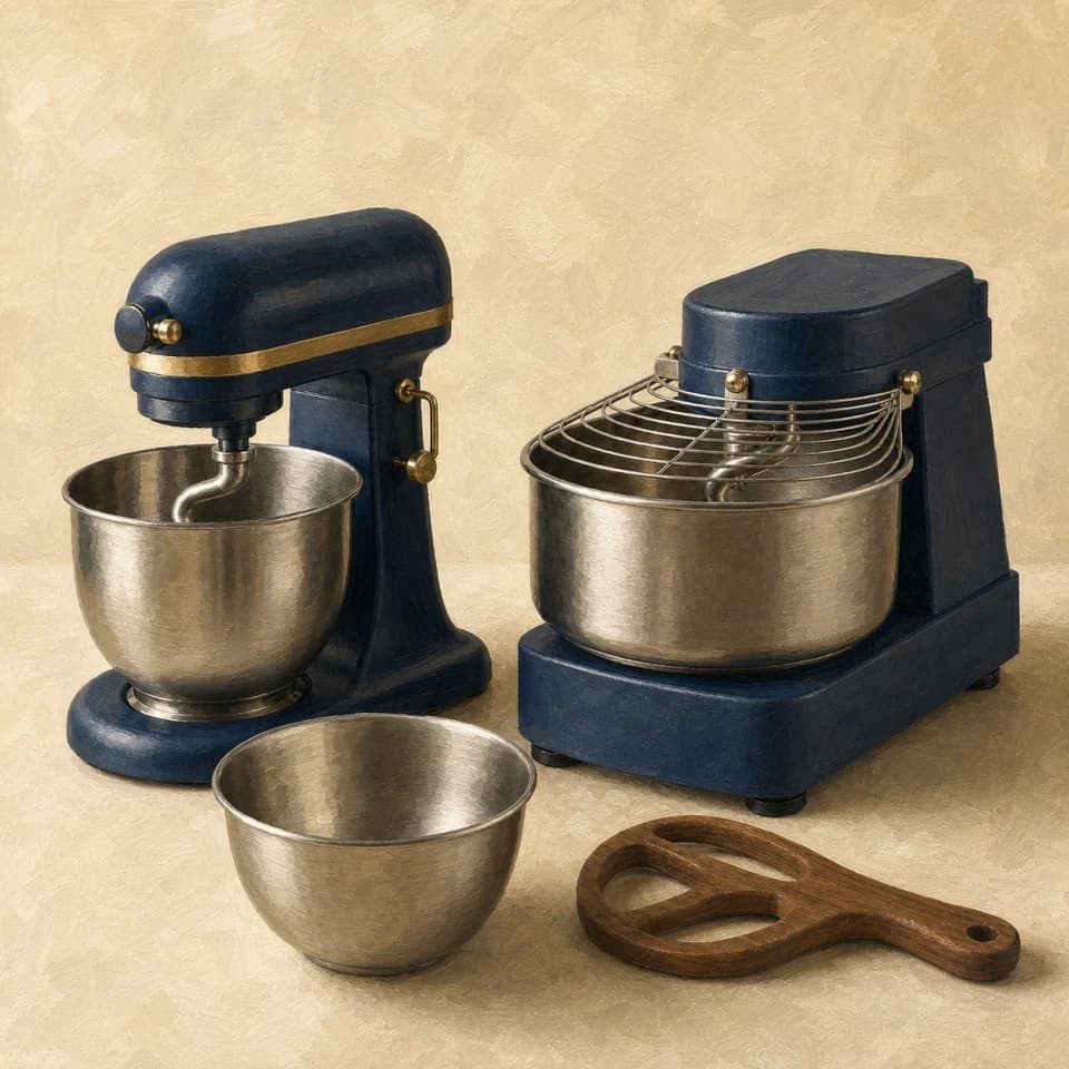 Illustration of planetary and spiral dough mixers